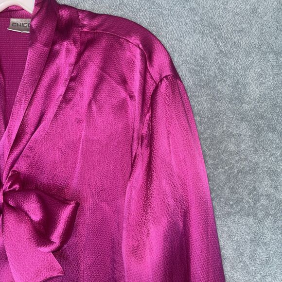 Chico's Shirt Womens Large Pink 100% Silk Blouse Button Up Classy Polished Chic - Picture 4 of 13